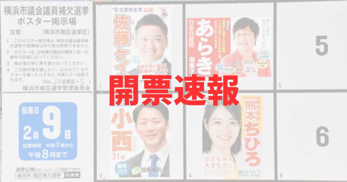 横浜市議選　補欠選挙　2025　結果　当選者　得票数